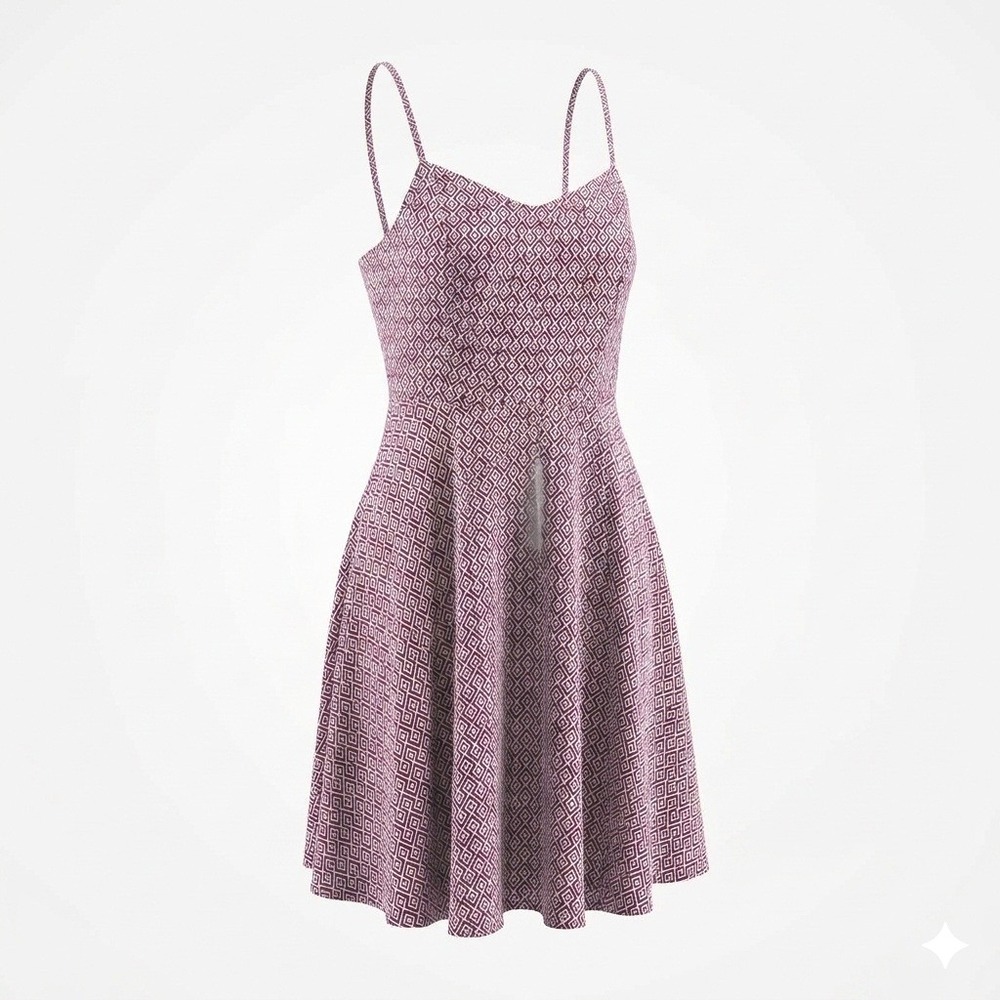 Old Navy Plum Geometric Diamond Fit Flare Cami Dress Medium Rayon Sun Dress